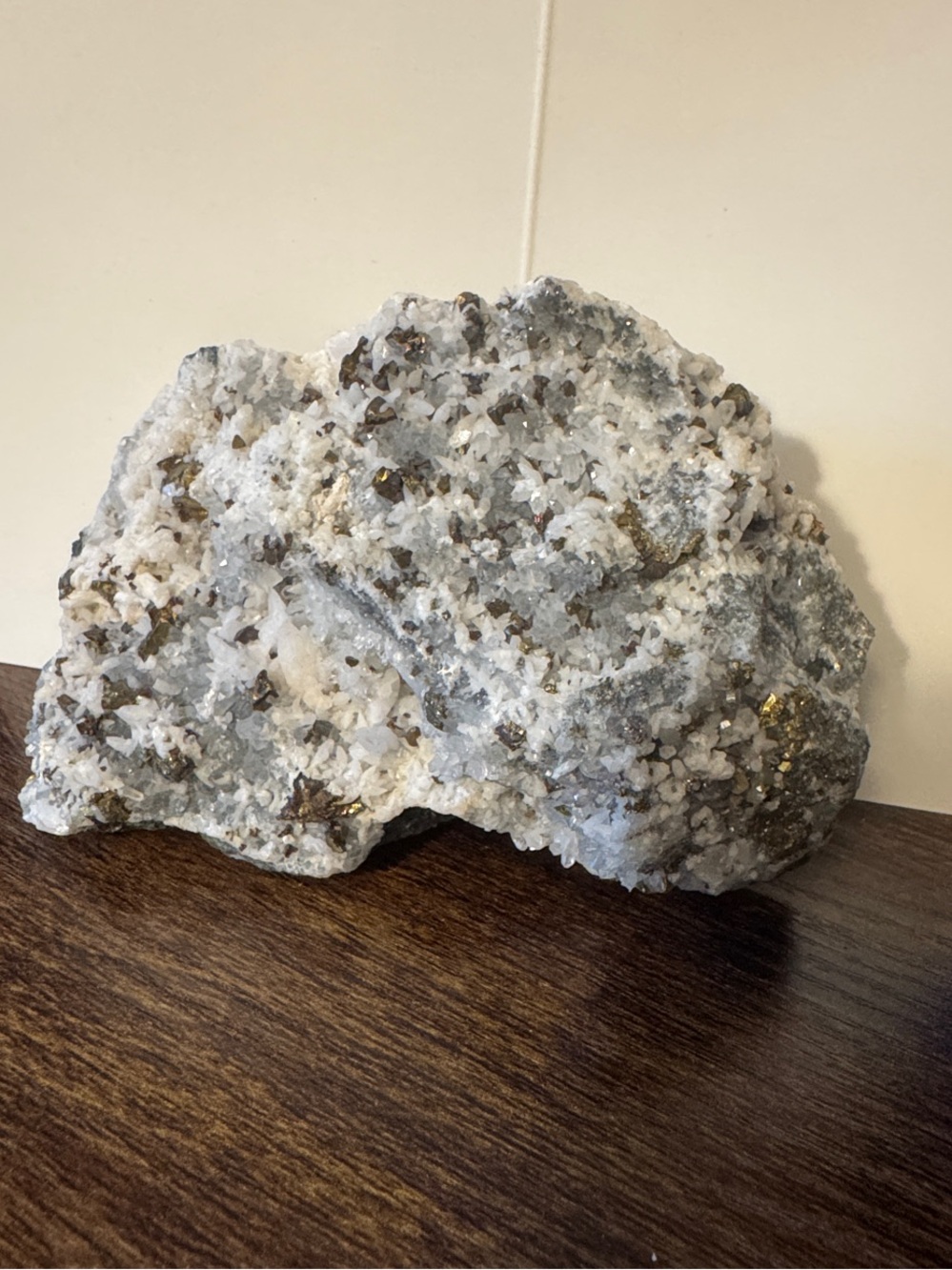 White Quartz Cluster with Gold Pyrite Accents